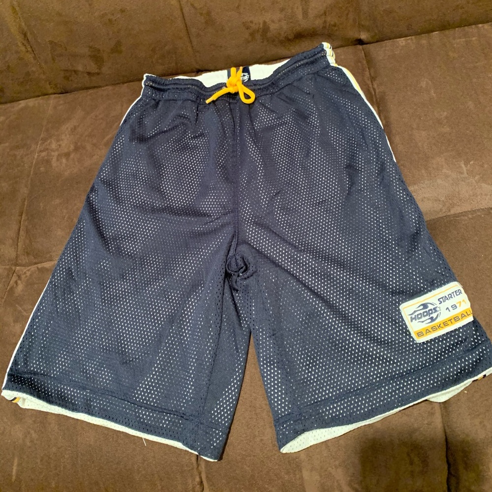 Kids Navy Mesh Basketball Shorts with Yellow Trim